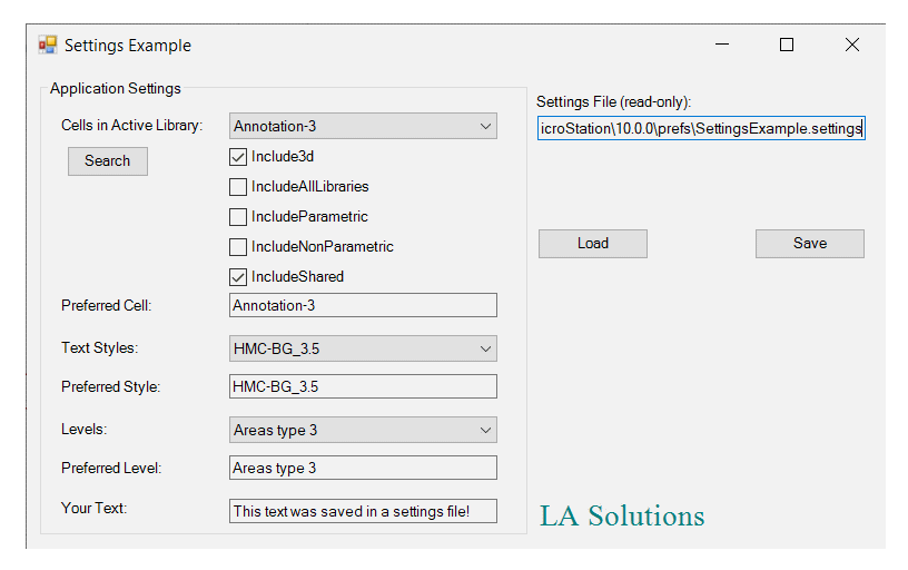 Settings Example with Windows Forms UI