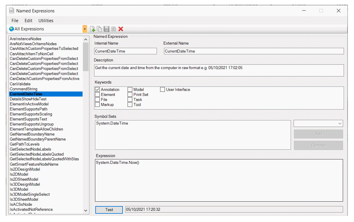 Named Expressions dialog