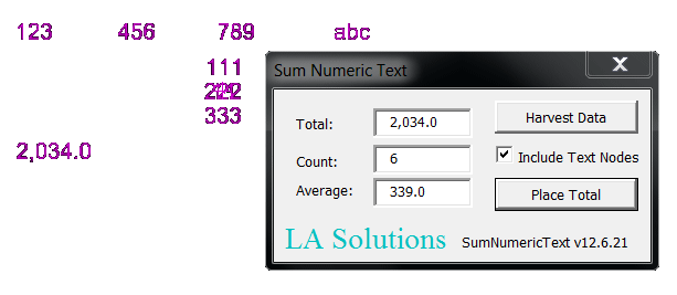 Sum Numeric Text with total placed as text element