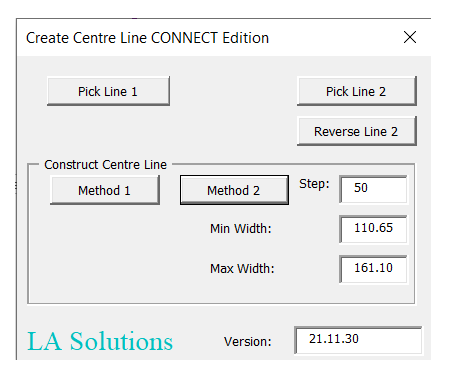 Create Centre Line dialog