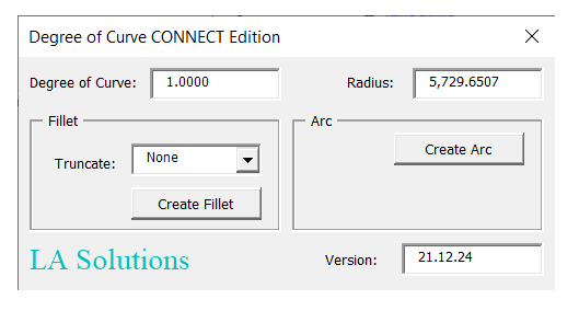 Degree of Curve dialog