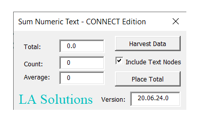 Sum Numeric Text UserForm showing computed total