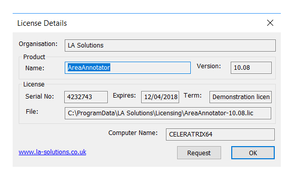 AreaAnnotator License Dialog