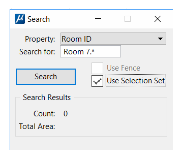 AreaAnnotator Search dialog showing selection set toggle button