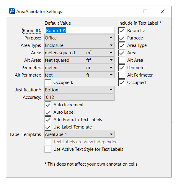 AreaAnnotator Tool Settings for Labelling