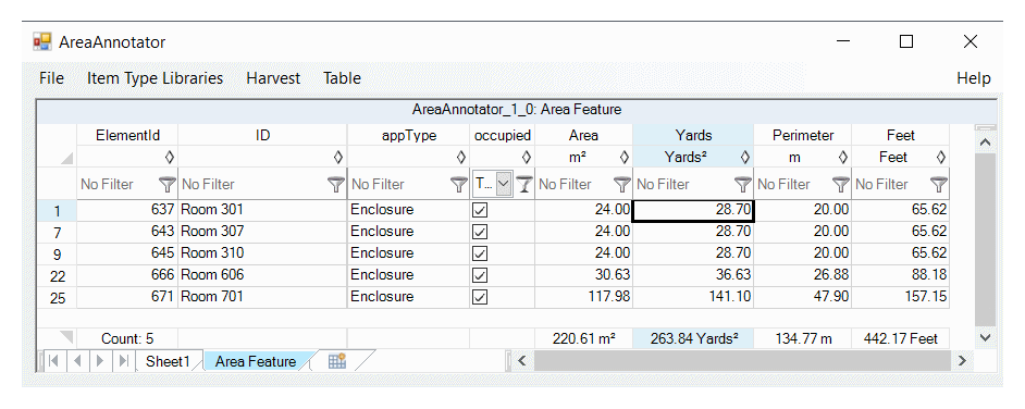 Worksheet filtered on occupied