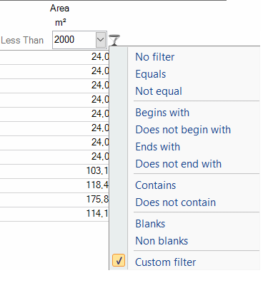 FlexiTable Worksheet Filter Options