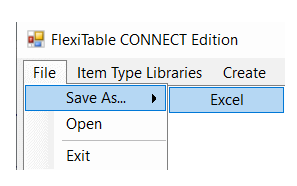 Save as Excel menu