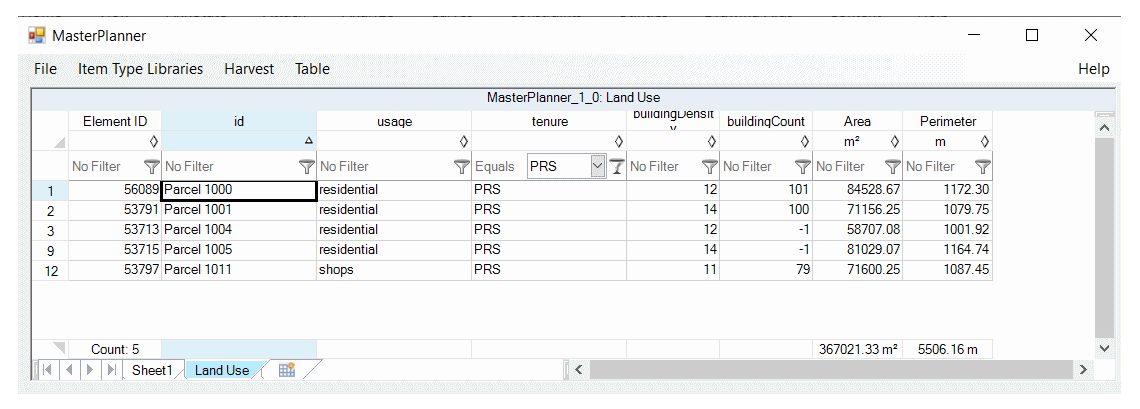 Worksheet sorted on Parcel ID and tenure
