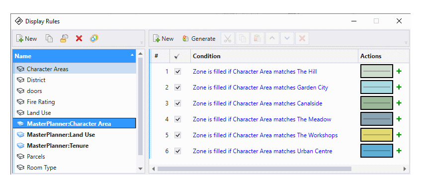 MasterPlanner defined Display Rules