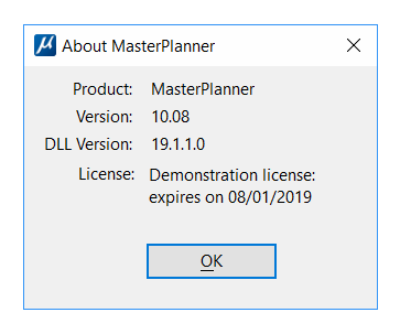 About MasterPlanner Dialog