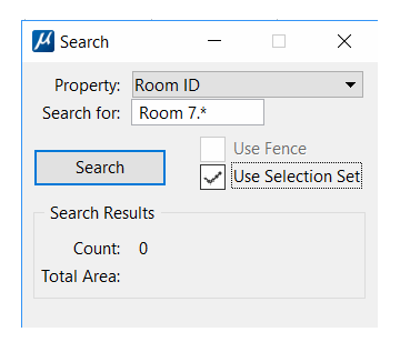 MasterPlanner Search dialog showing selection set toggle button