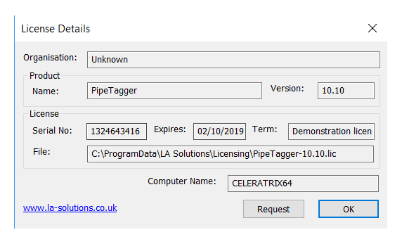 PipeTagger License Dialog