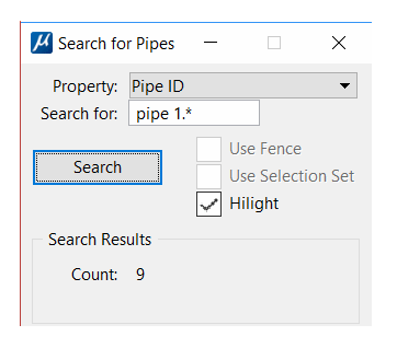 PipeTagger Search dialog showing text box