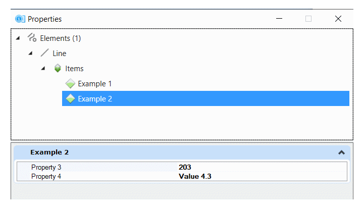 Element Properties showing Item data