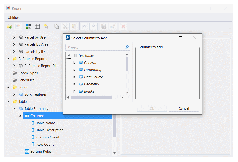 Report Definition: Add Table Elements