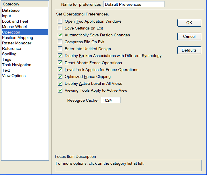 MicroStation's user preference dialog